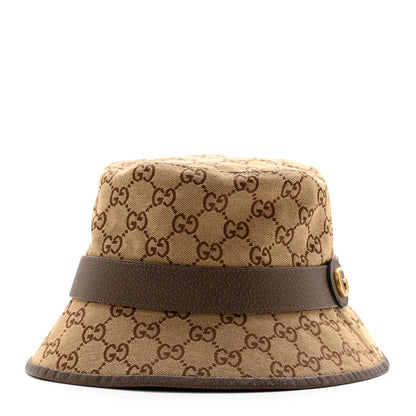Gucci Monogram Textured Dollar Calfskin GG Jago Bucket Hat L Cacao Beige 1 of 11