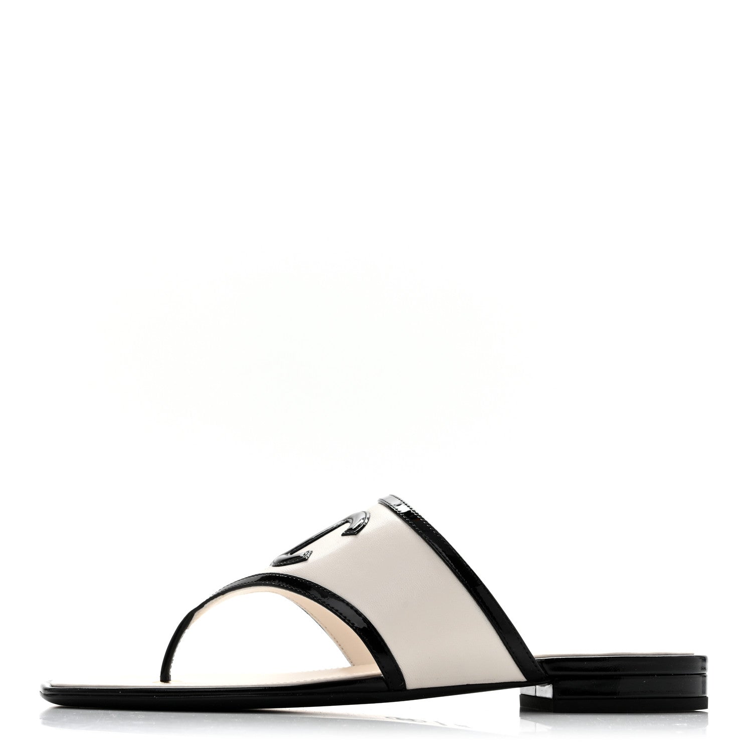Chanel Lambskin Patent Calfskin CC Thong Sandals 38.5 White Black 1 of 10