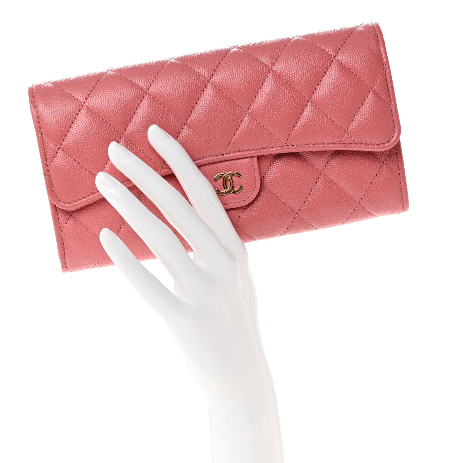 Chanel Caviar Quilted Long Flap Wallet Dark Pink 2 of 9