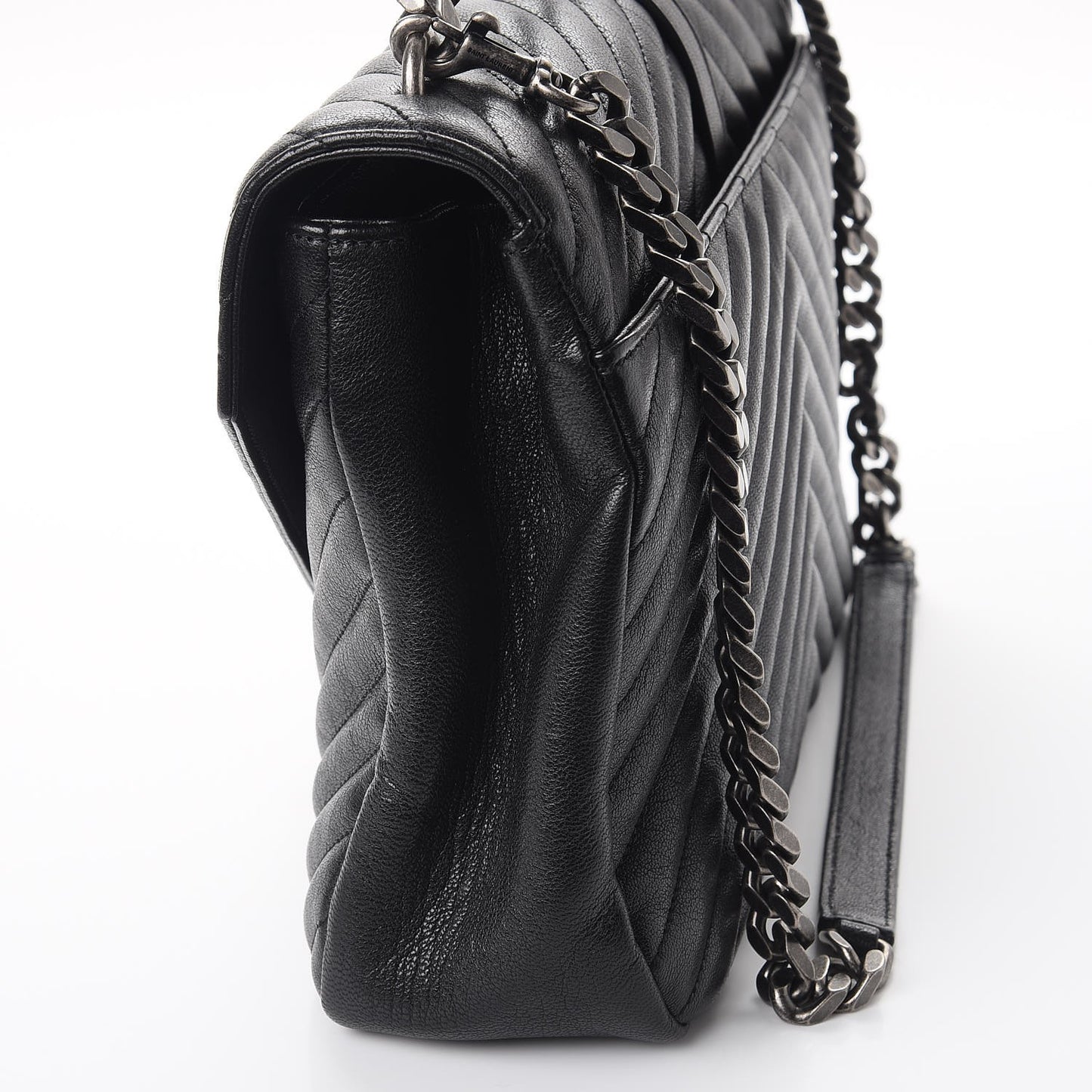 Sheepskin Matelasse Chevron Monogram Large College Satchel Black