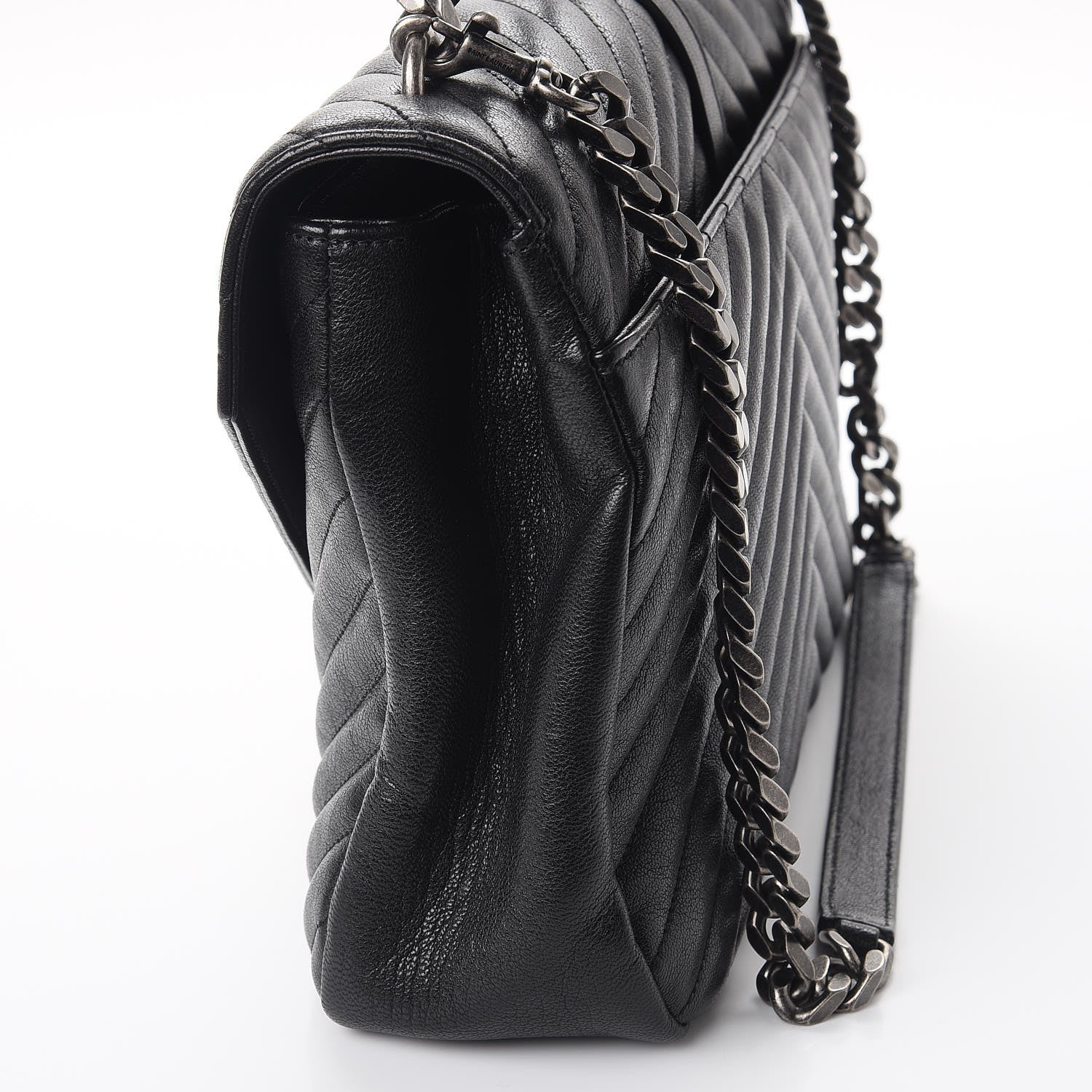 Saint Laurent Sheepskin Matelasse Chevron Monogram Large College Satchel Black 8 of 9