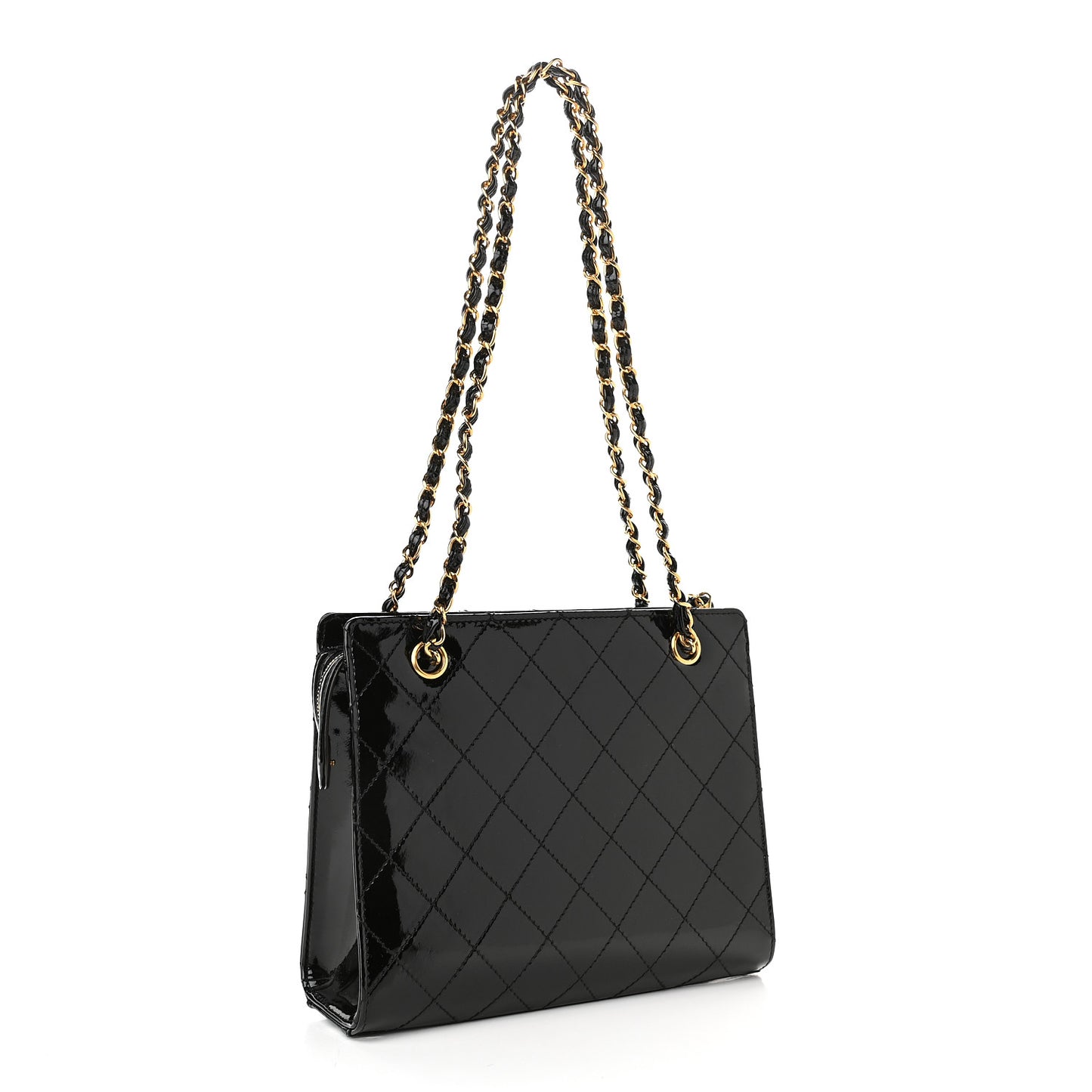 Patent Quilted Shoulder Bag Black