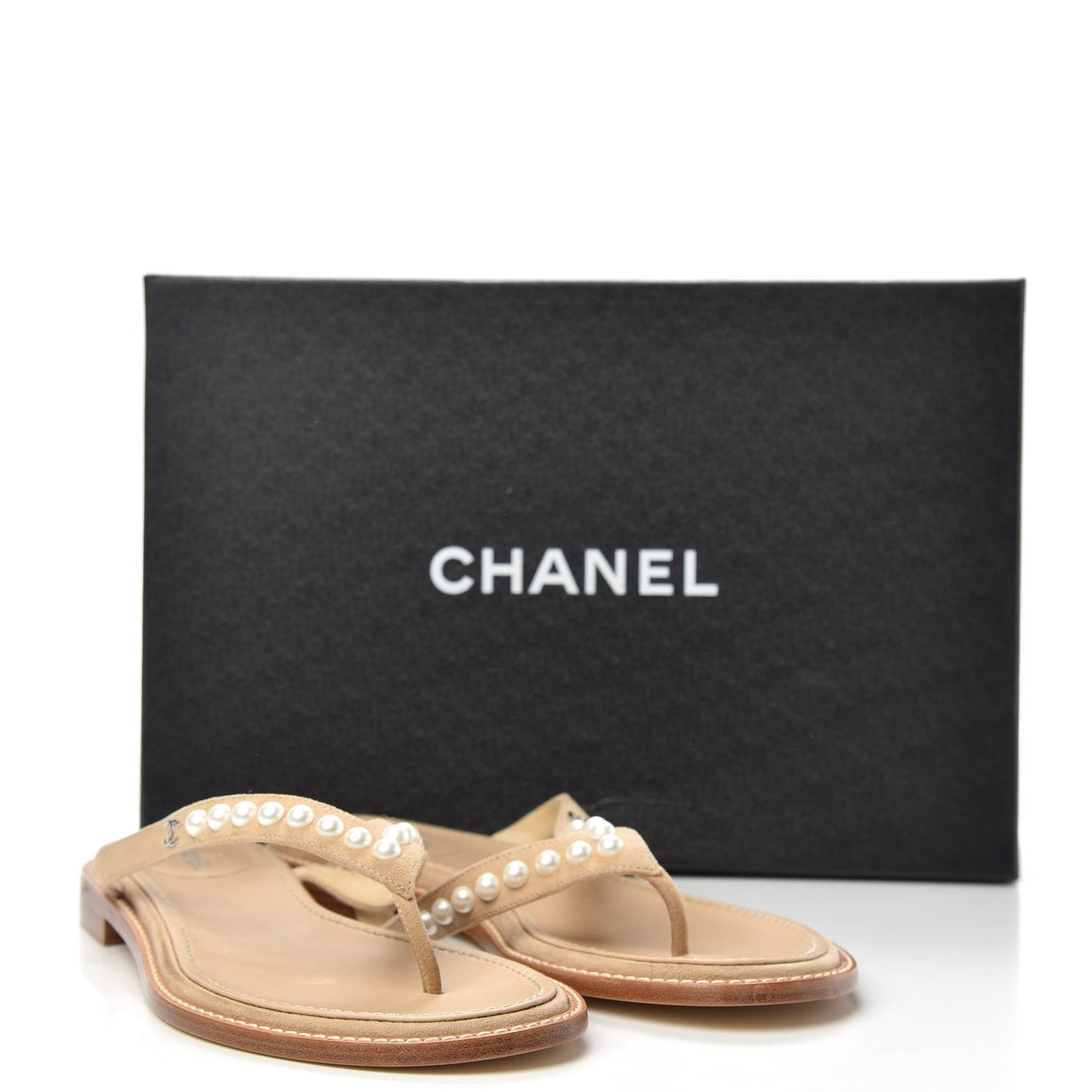 Suede Pearl Thong Sandals 39 Beige