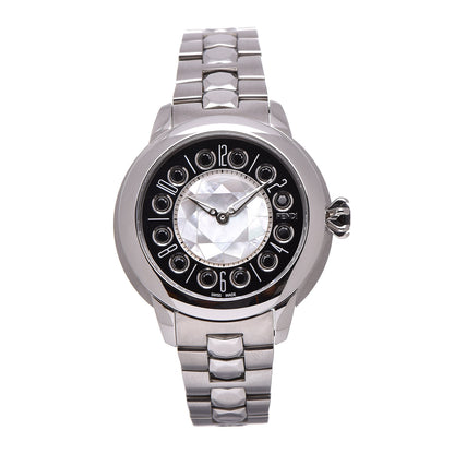 Fendi Stainless Steel Mother of Pearl Topaz Spinel 33mm Ishine Rotating Gem Quartz Watch Black 3 of 9