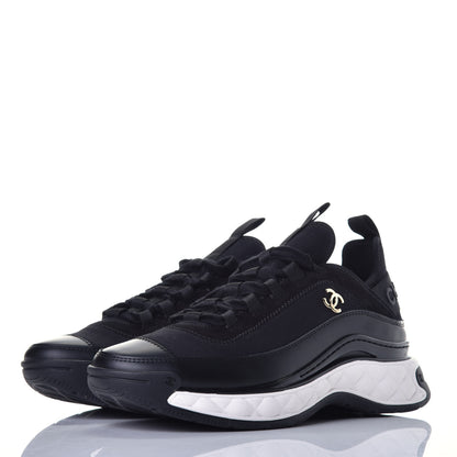 Chanel Fabric Calfskin Suede CC Sneakers 37.5 Black 3 of 9
