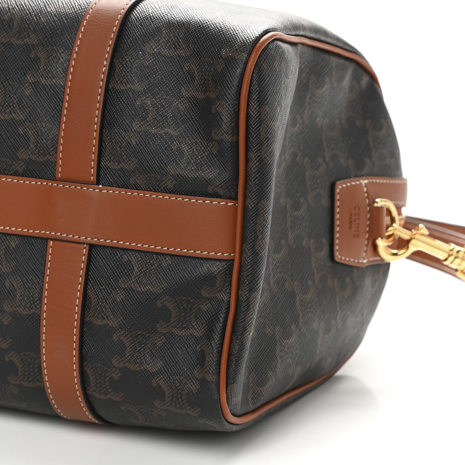 Celine Triomphe Canvas Calfskin Boston Bag Tan 10 of 22