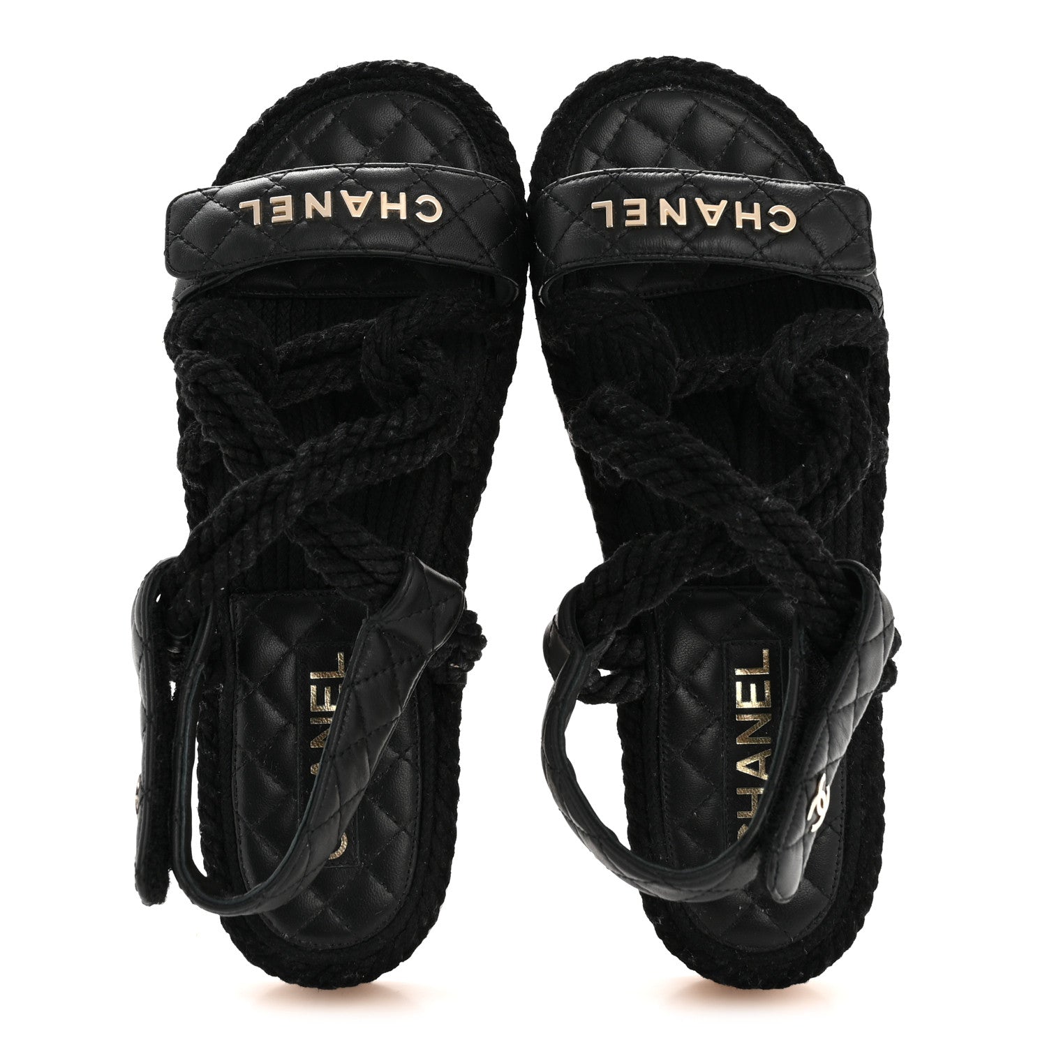 Chanel Cord Lambskin Quilted Logo Sandals 39 Black 6 of 27