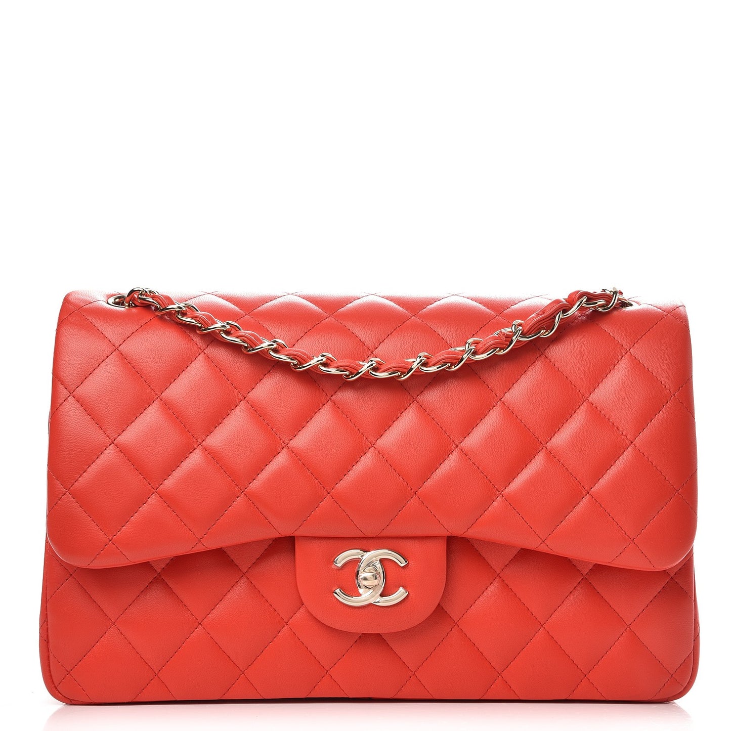Lambskin Quilted Jumbo Double Flap Red