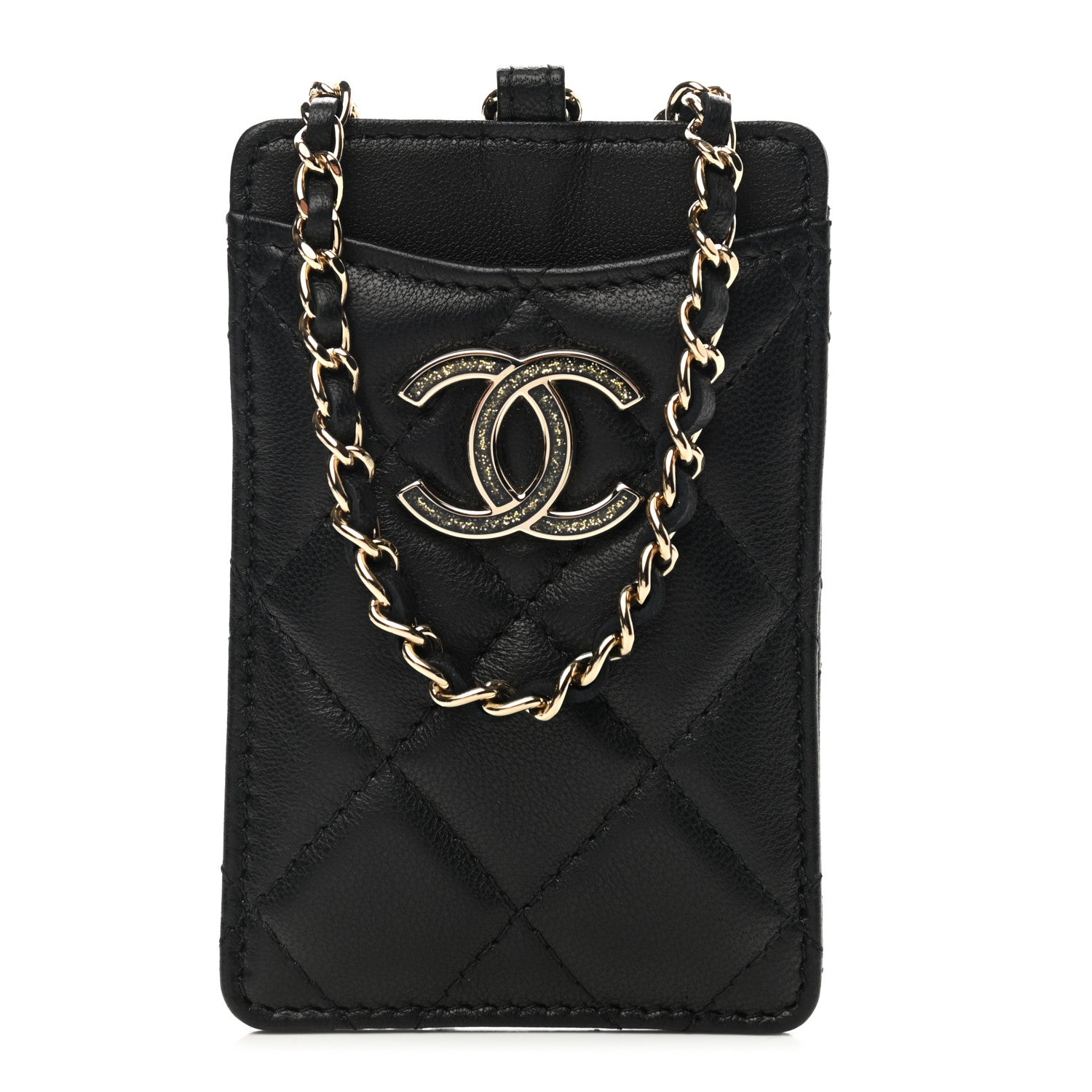Chanel Lambskin Quilted Glitter Card Holder On Chain Black 1 of 7