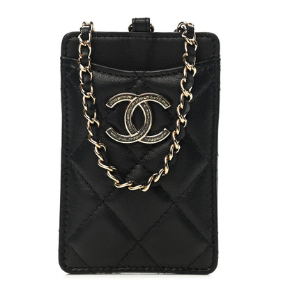 Chanel Lambskin Quilted Glitter Card Holder On Chain Black 1 of 7