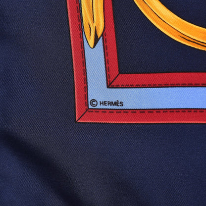 Hermes Silk La Ronde Des Jockeys Scarf 90 Caban Rouge Fonce Jaune D'Or 5 of 5