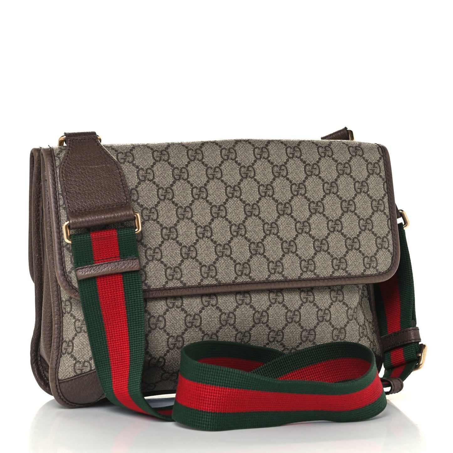 GG Supreme Monogram Web Neo Vintage Double Flap Messenger Bag Beige New Acero