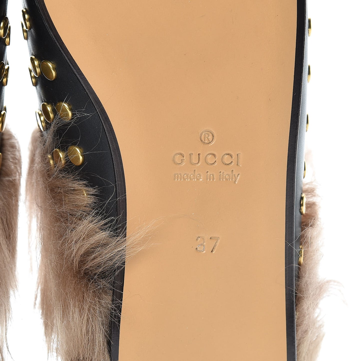 Calfskin Lambswool Studded Womens Princetown Slippers 37 Black