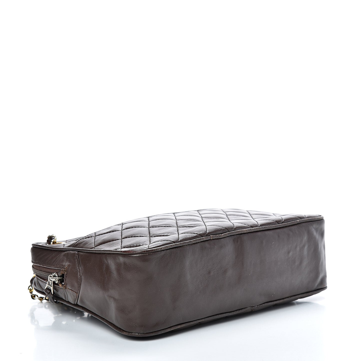 Lambskin Quilted Large Camera Case Brown