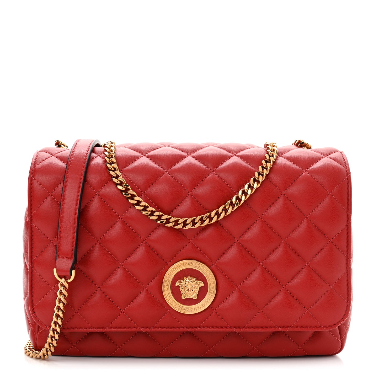 Nappa Quilted Medusa Chain Crossbody Red