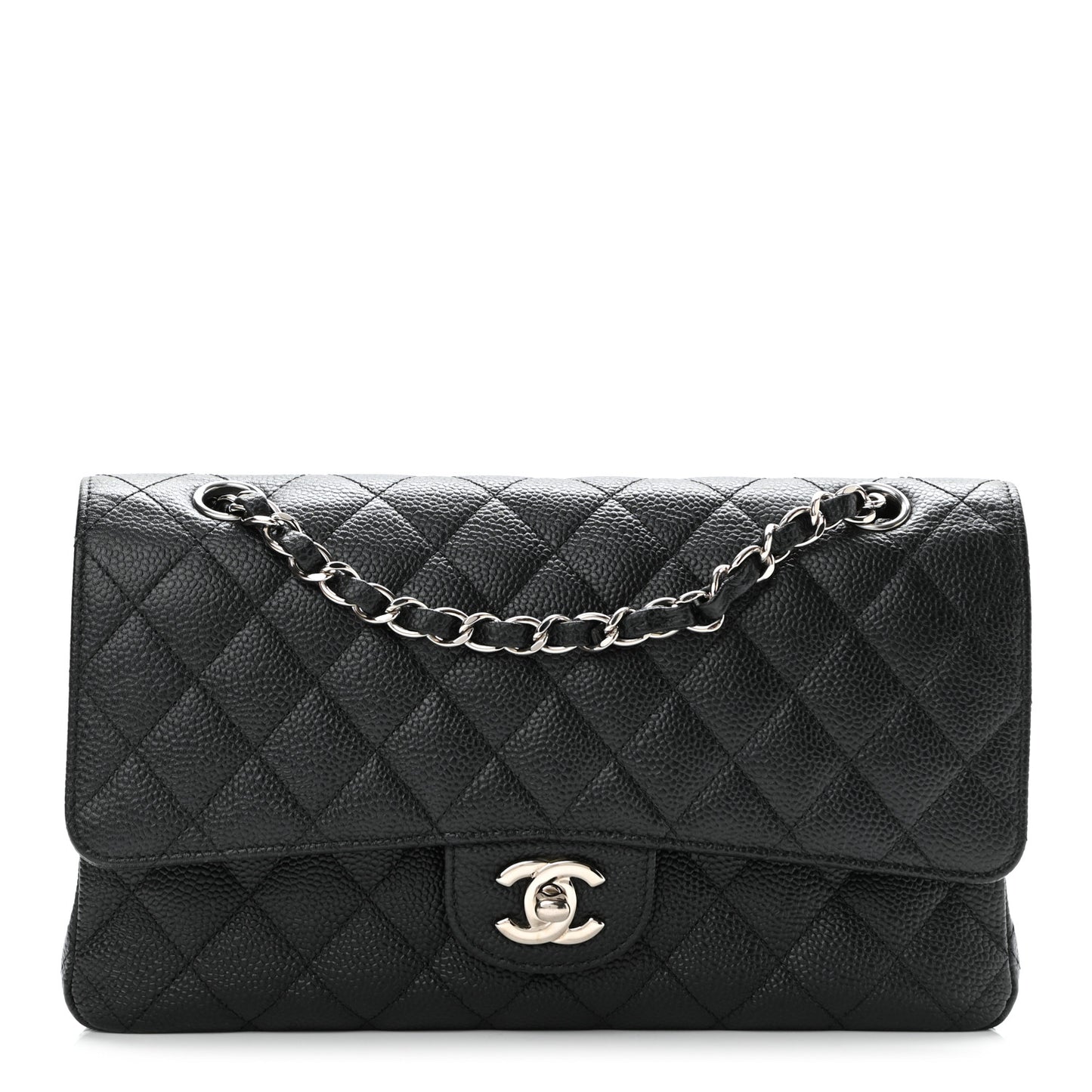 Caviar Quilted Medium Double Flap Black