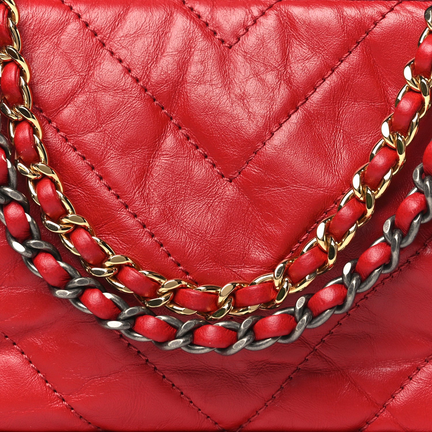 Chanel Aged Calfskin Chevron Quilted Small Gabrielle Hobo Red 8 of 10