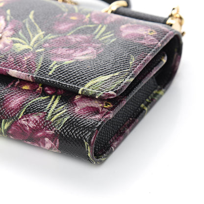 Dolce & Gabbana Dauphine Flower Printed Wallet On Chain Black Purple 7 of 9