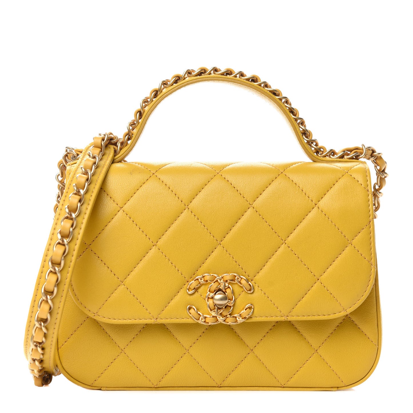 Lambskin Quilted Small Chain Infinity Top Handle Flap Yellow