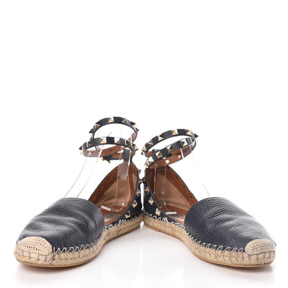 Valentino Garavani Grained Calfskin Rockstud Ankle Wrap Espadrille 20mm Flats 37 Black Light Cuir Natural 5 of 10