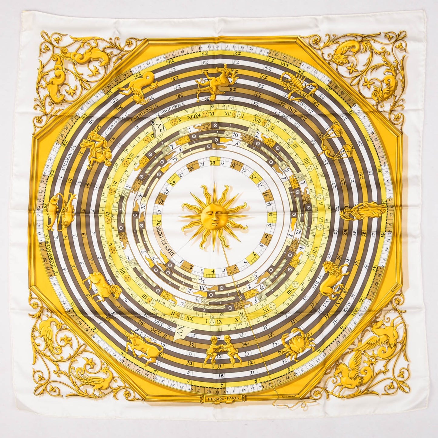 Silk Astrologie Scarf 90 Blanc Or Tilleul