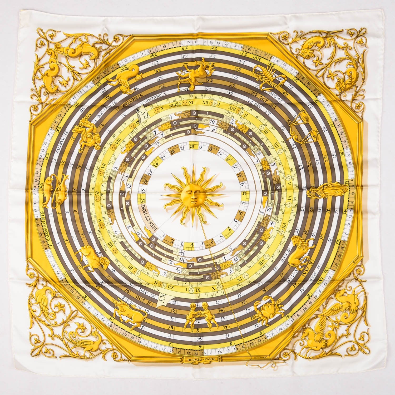 Hermes Silk Astrologie Scarf 90 Blanc Or Tilleul 2 of 4