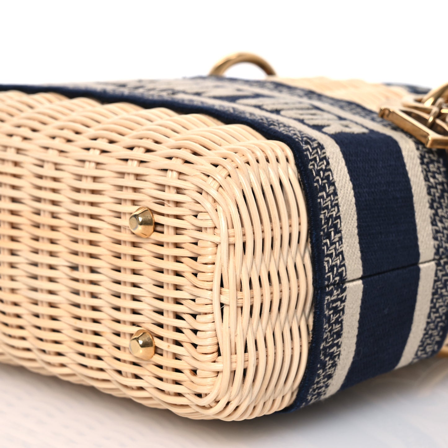 Wicker Oblique Mini Lady Dior Bag Blue