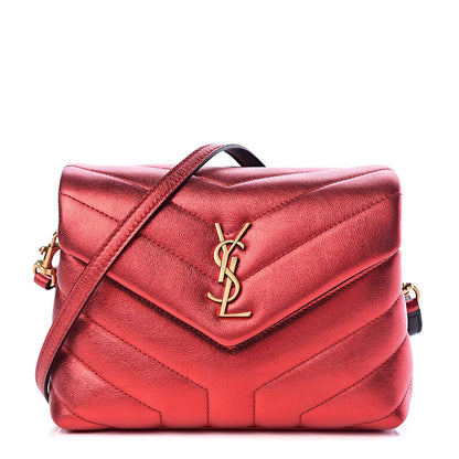Saint Laurent Metallic Calfskin Y Quilted Monogram Toy Loulou Crossbody Bag Red 1 of 10