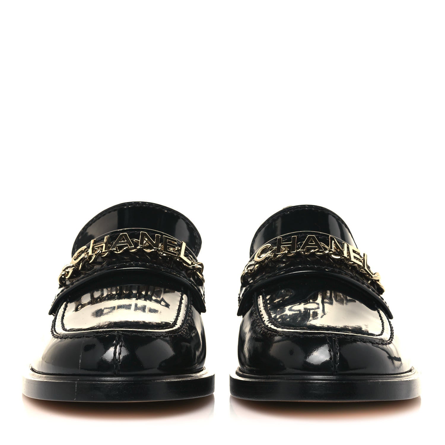 Chanel Shiny Calfskin Logo Loafers 40.5 Black 2 of 8