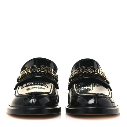 Chanel Shiny Calfskin Logo Loafers 40.5 Black 2 of 8