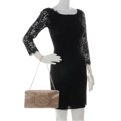 Chanel Satin Diamante Camellia Evening Clutch Bag Light Beige 2 of 8