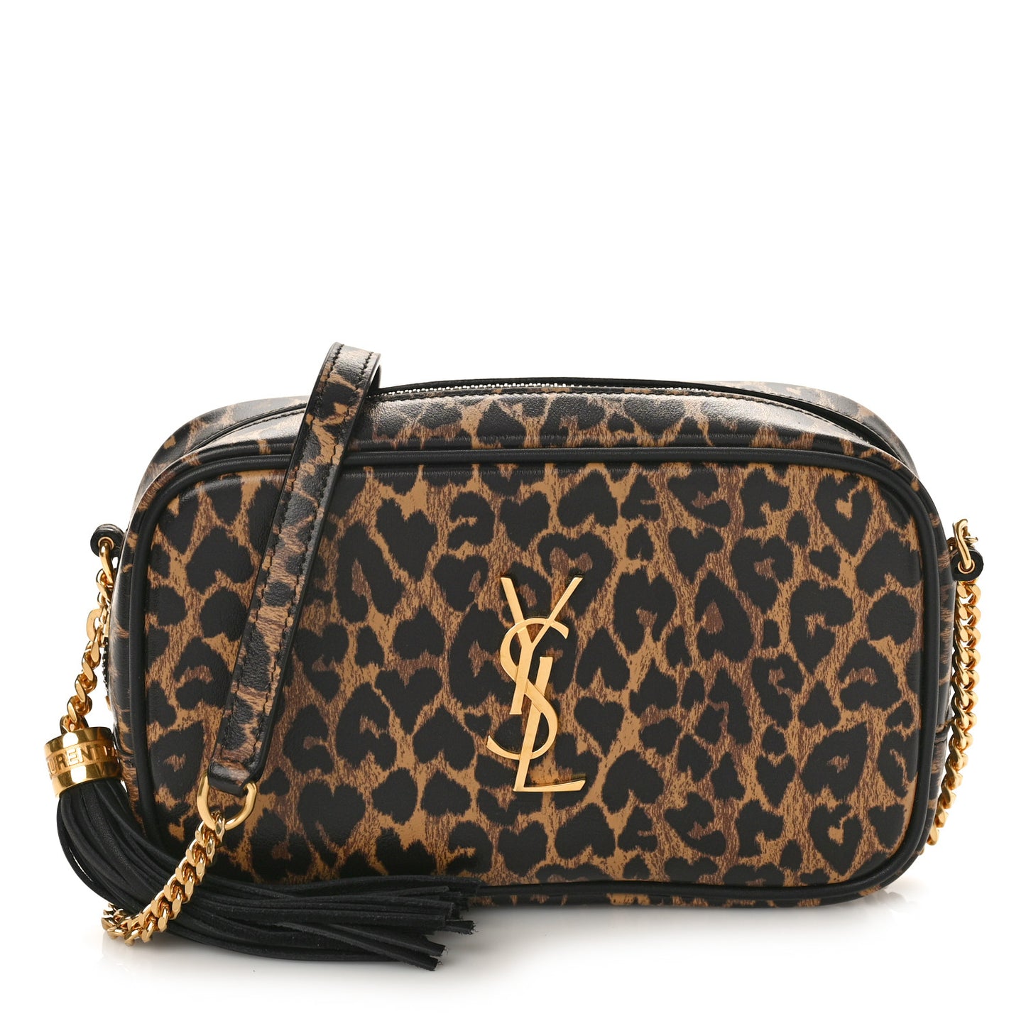 Calfskin Heart Leopard Print Monogram Mini Lou Camera Bag Toffee