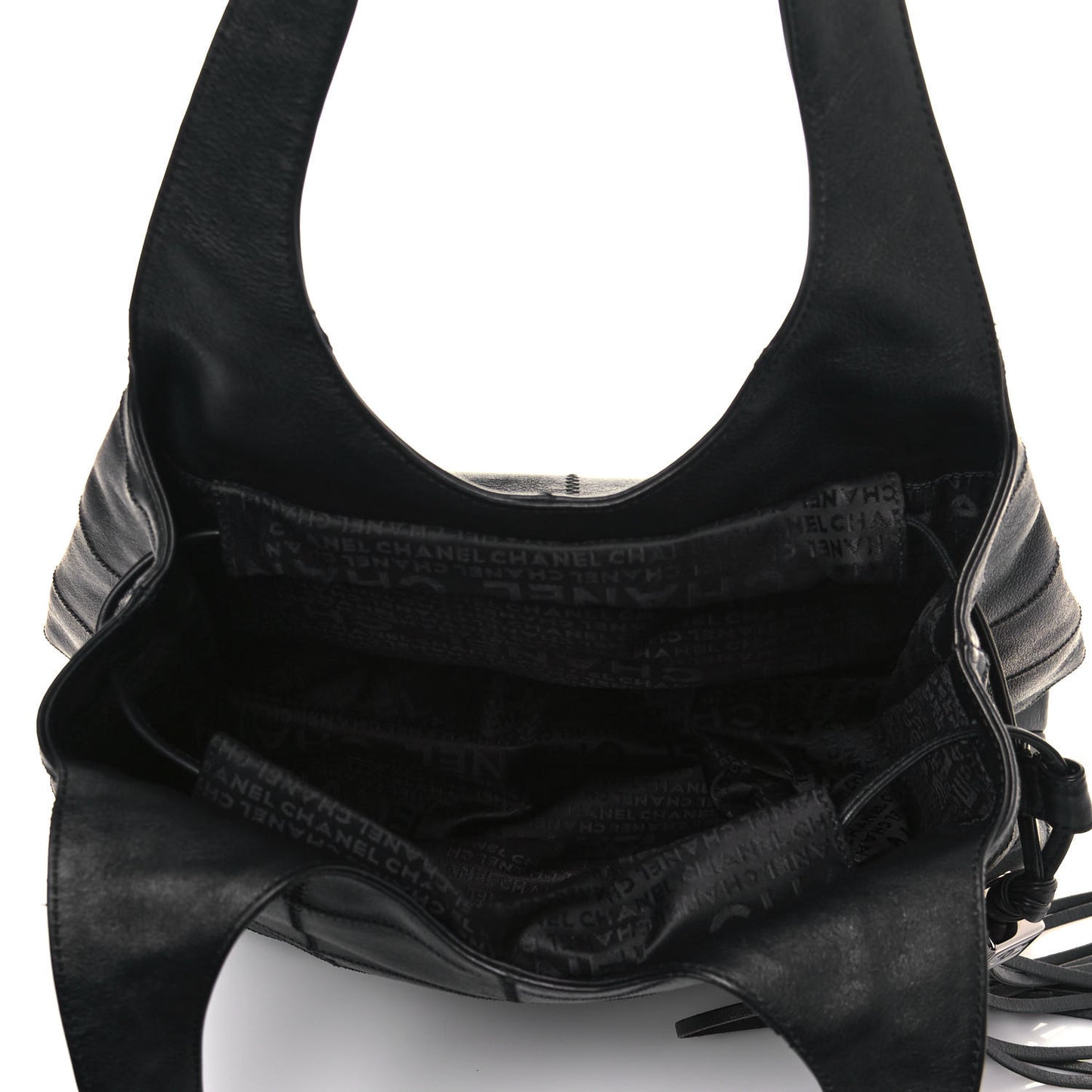 Calfskin Square Stitched Tassel Bag Black