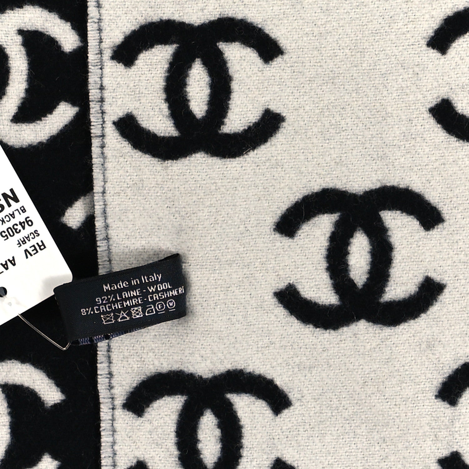 Chanel Wool Cashmere CC Scarf Black White 4 of 4
