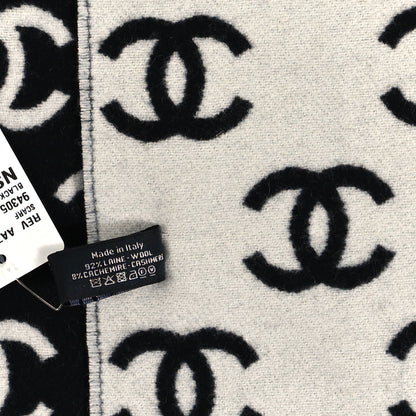 Chanel Wool Cashmere CC Scarf Black White 4 of 4