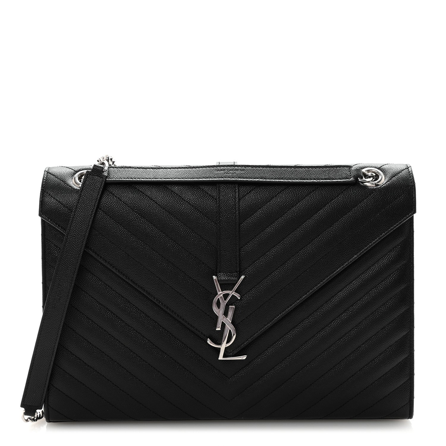 Saint Laurent Grain De Poudre Matelasse Chevron Large Monogram Satchel Black 1 of 9