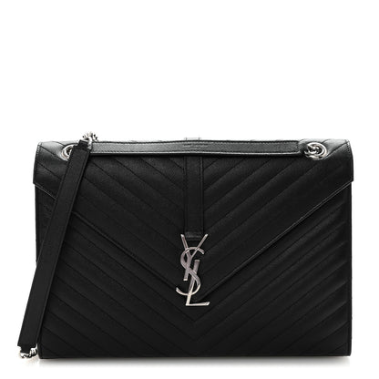 Saint Laurent Grain De Poudre Matelasse Chevron Large Monogram Satchel Black 1 of 9