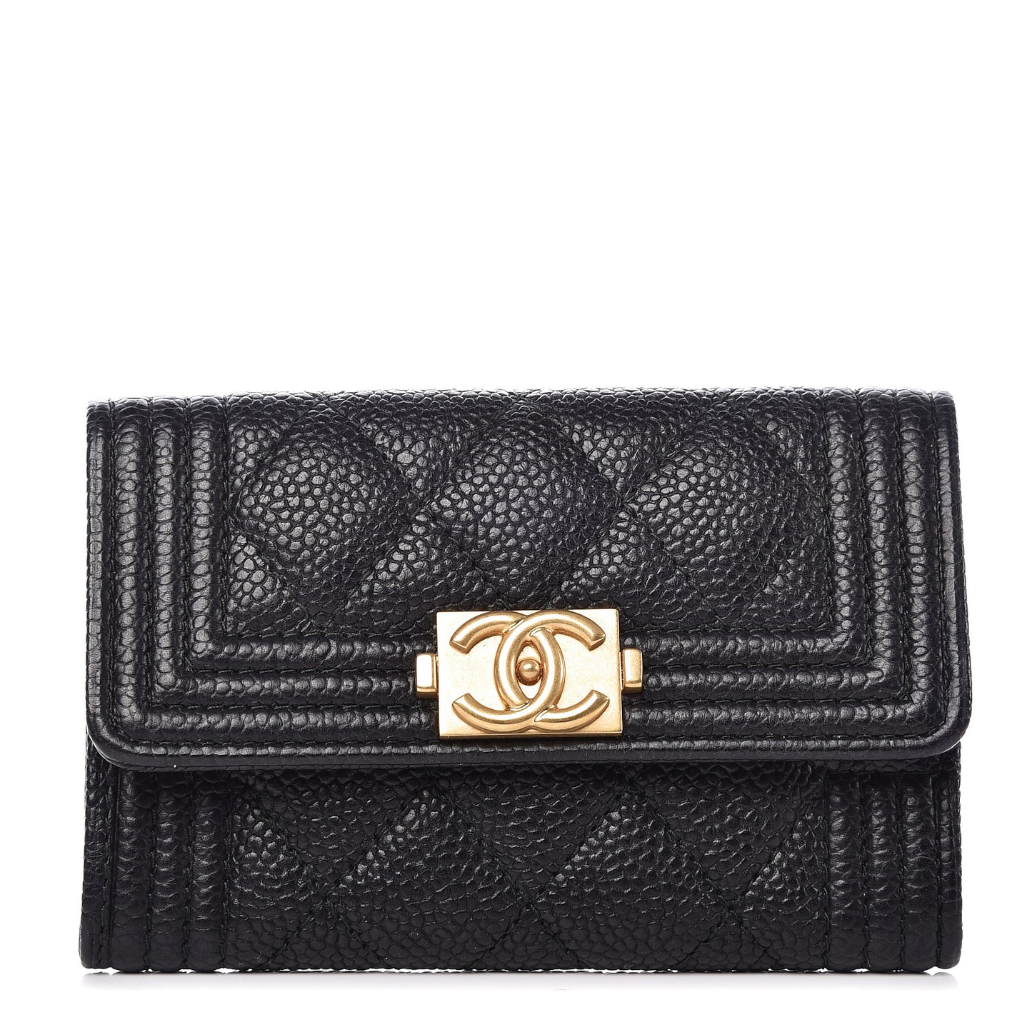 Caviar Quilted Boy Flap Card Holder Black