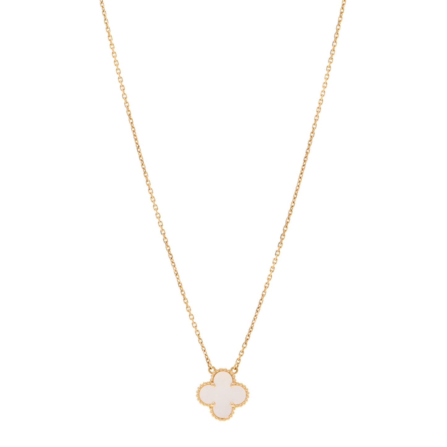 18K Yellow Gold Mother of Pearl Vintage Alhambra Pendant Necklace