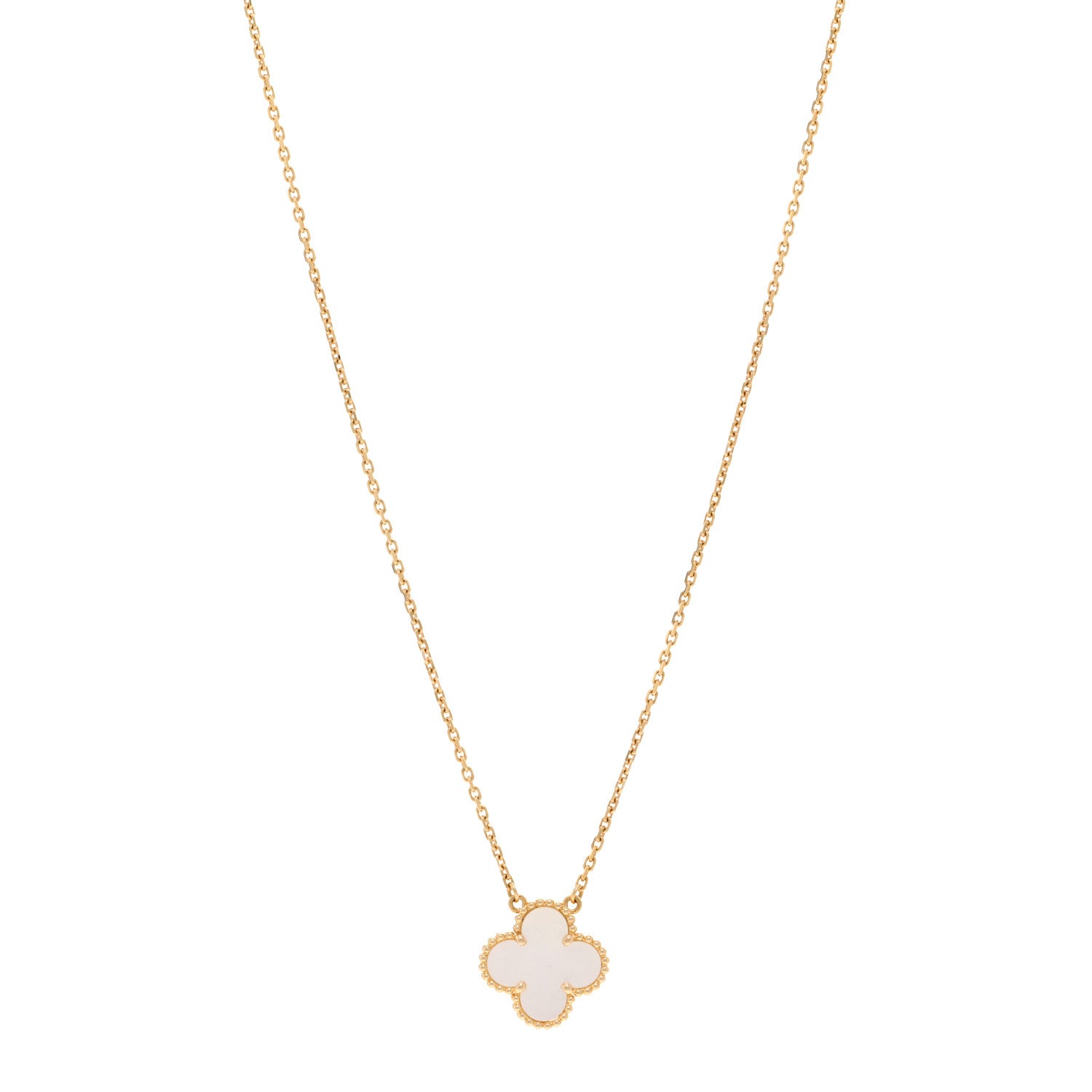 Van Cleef & Arpels 18K Yellow Gold Mother of Pearl Vintage Alhambra Pendant Necklace 1 of 6