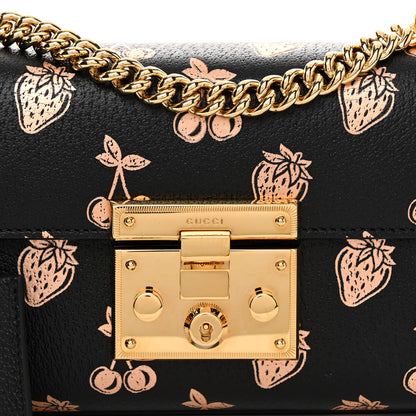 Gucci Textured Dollar Calfskin Berry Print Small Padlock Shoulder Bag Black Light Copper 8 of 12