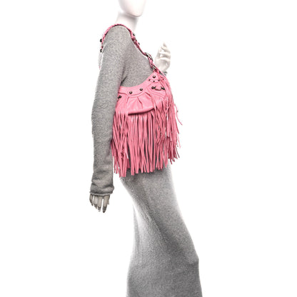 Balenciaga Agneau Arena Le Cagole Fringe Shoulder Bag XS Sweet Pink 2 of 10