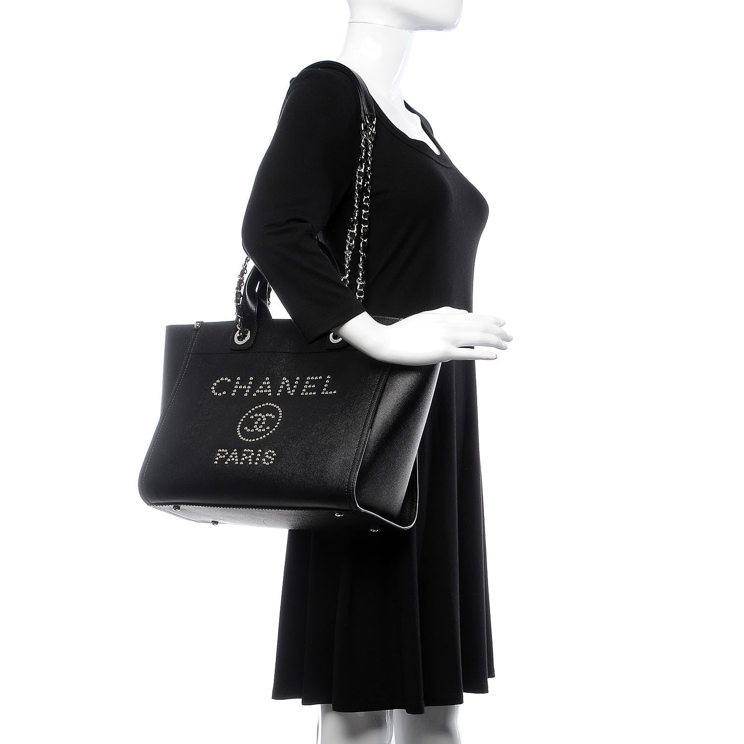 Chanel Caviar Small Studded Deauville Tote Black 2 of 10