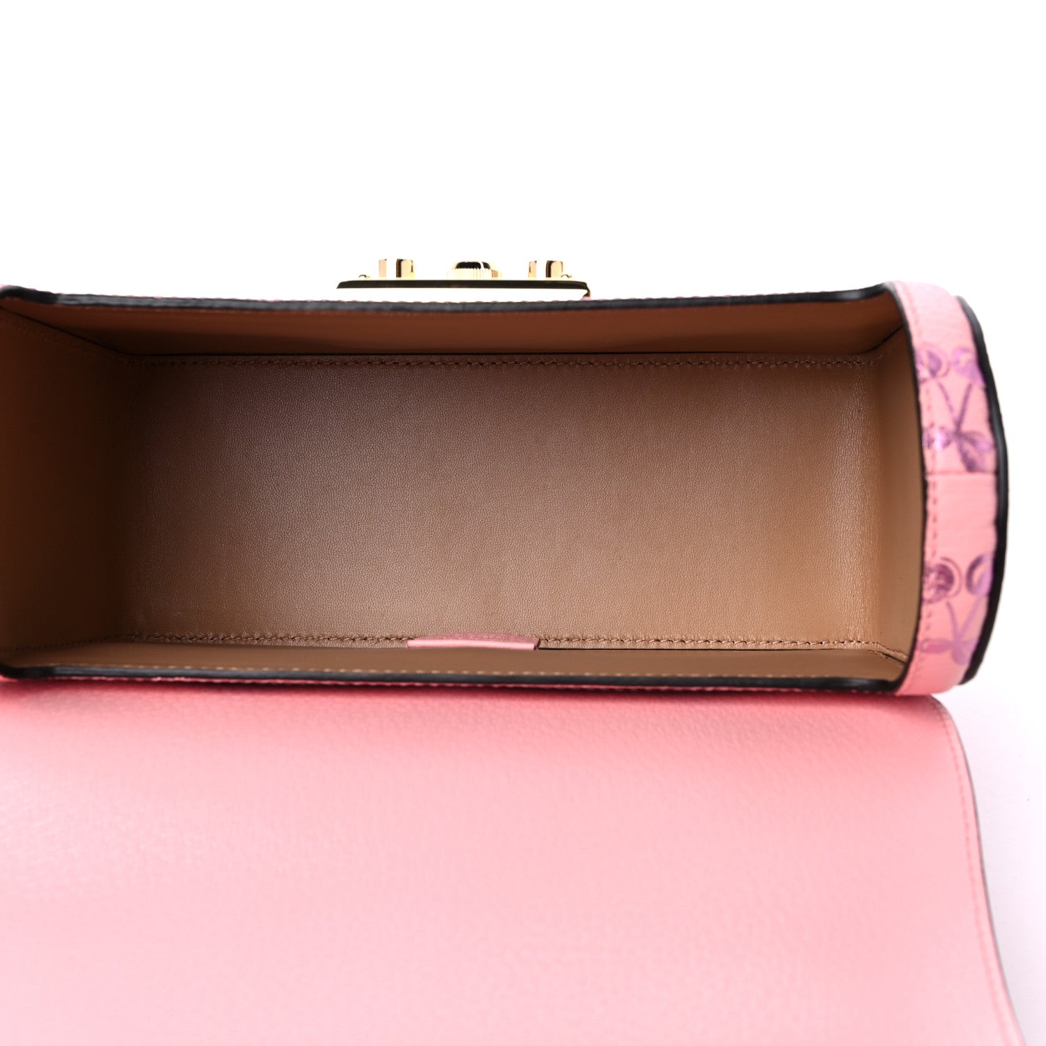 Gucci Textured Dollar Calfskin Berry Print Small Padlock Bamboo Shoulder Bag Pink Purple 5 of 9