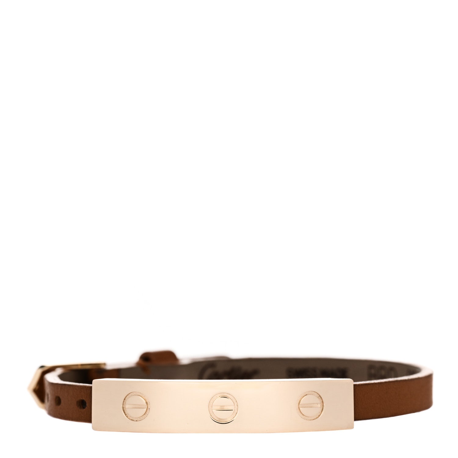 Cartier 18K Yellow Gold Calfskin 3 Motif LOVE Bracelet Brown 1 of 4