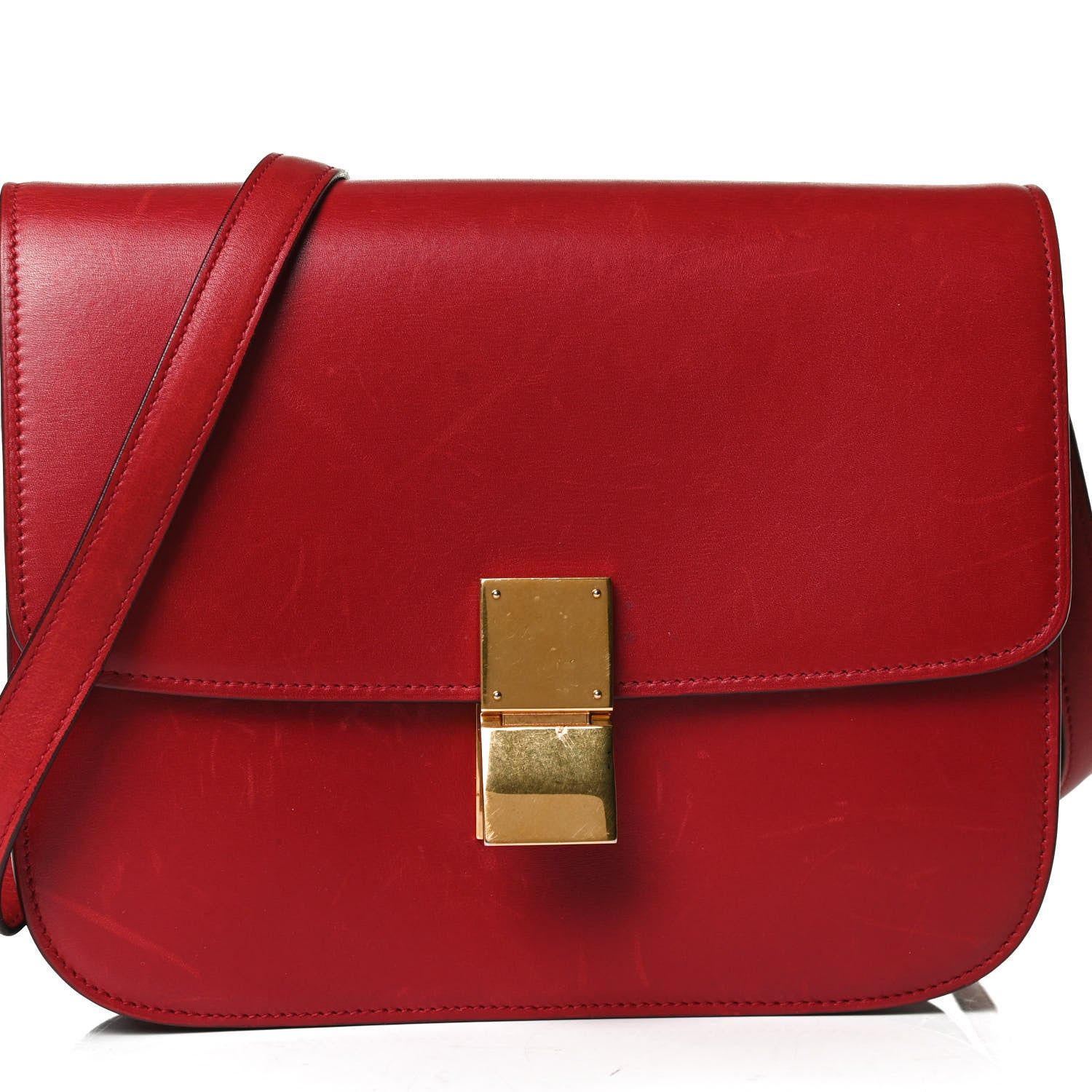 Celine Box Calfskin Medium Classic Box Flap Bag Red 8 of 17