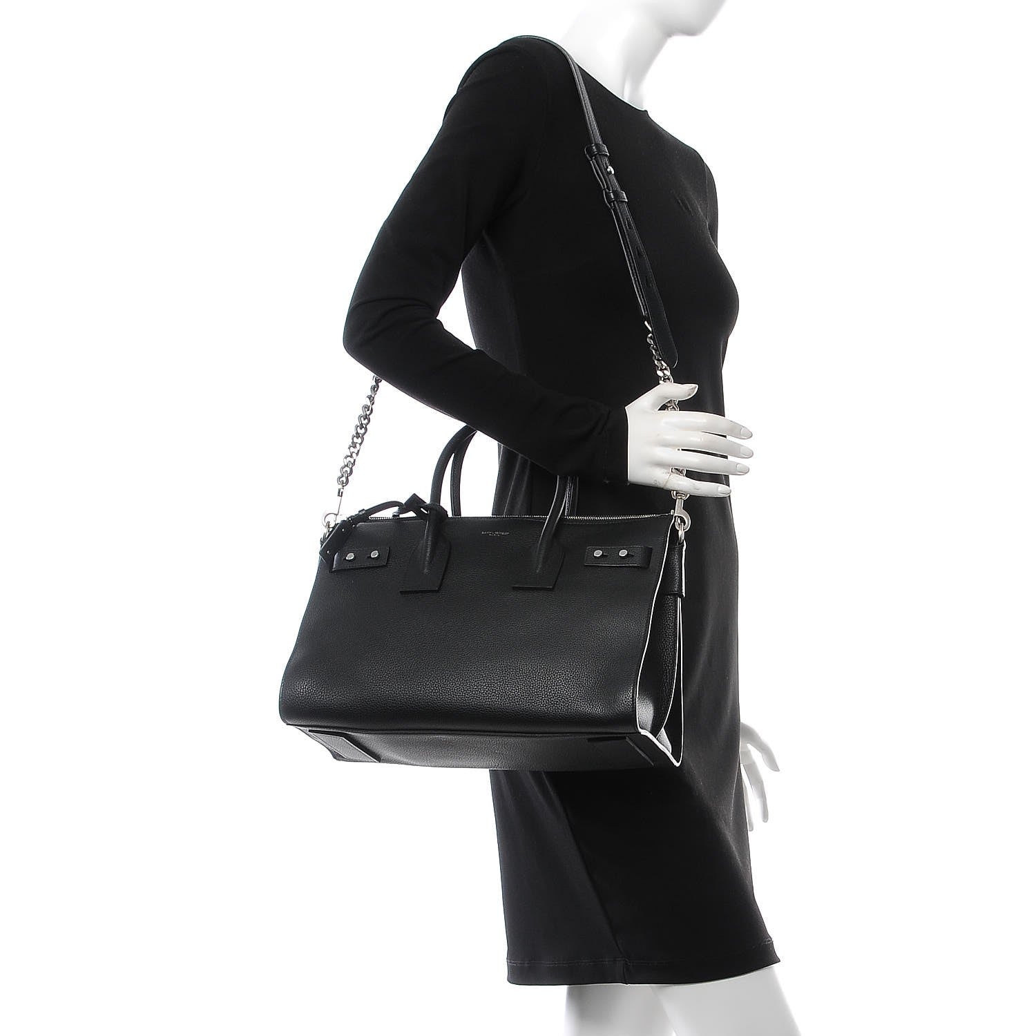 Saint Laurent Grained Calfskin Small Supple Chain Sac De Jour Black 2 of 8