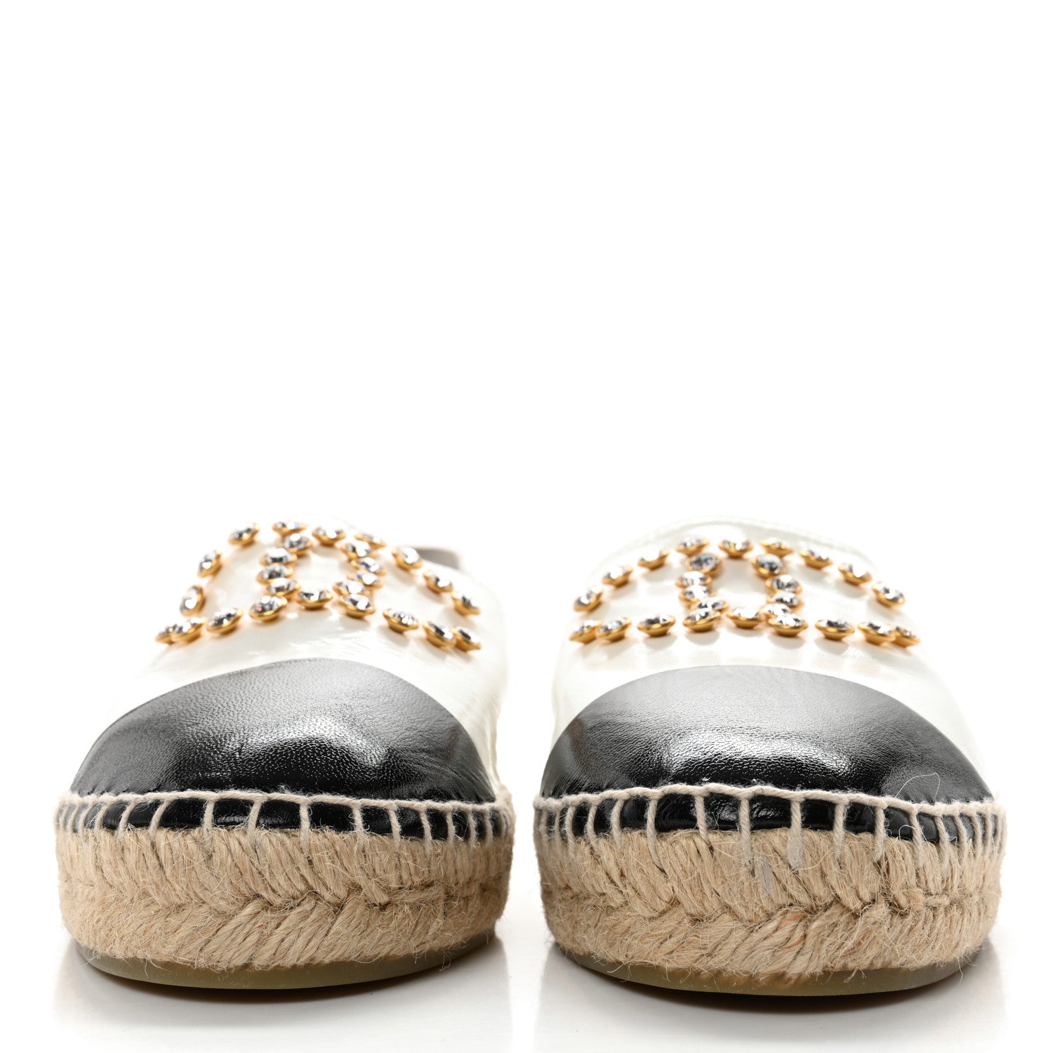 Chanel Patent Calfskin Crystal CC Espadrilles 41 White Black 2 of 14