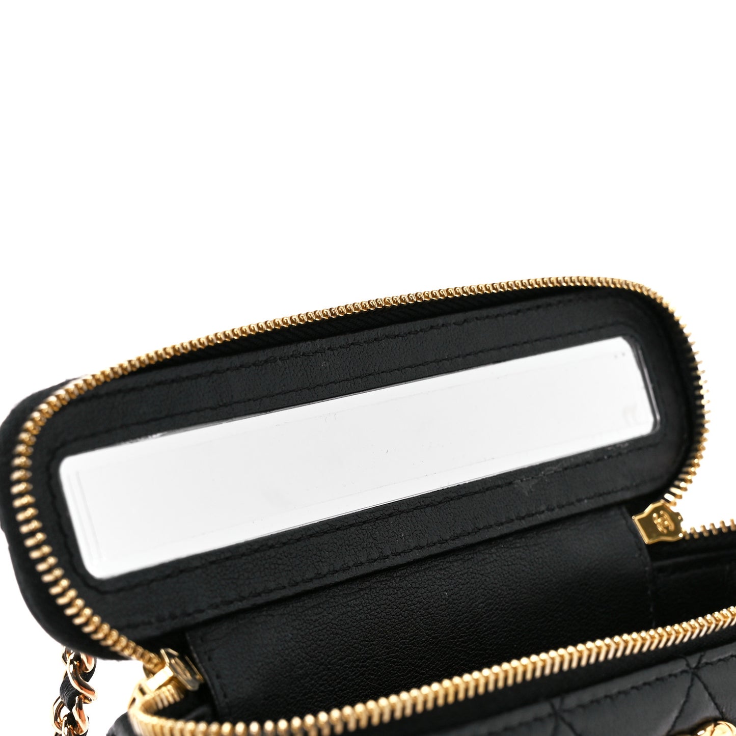 Lambskin Quilted Resin Vanity Case With Chain Black