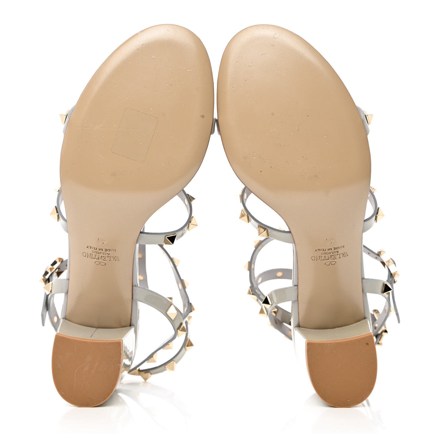 Patent Calfskin Rockstud 60mm City Sandals 41 Grey
